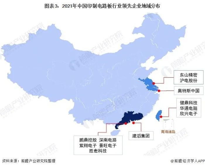 2021年中国印制电路板行业领先企业地域分布